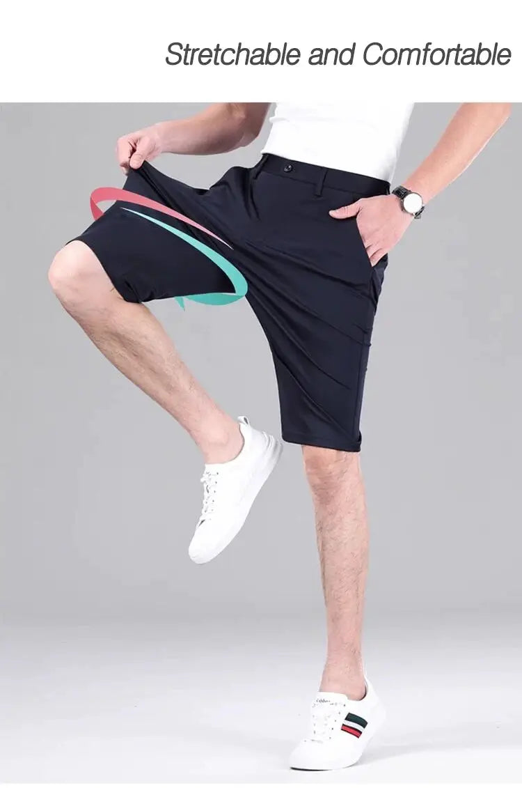 Men's navy stretch Bermuda shorts with quick-dry fabric in classic fit