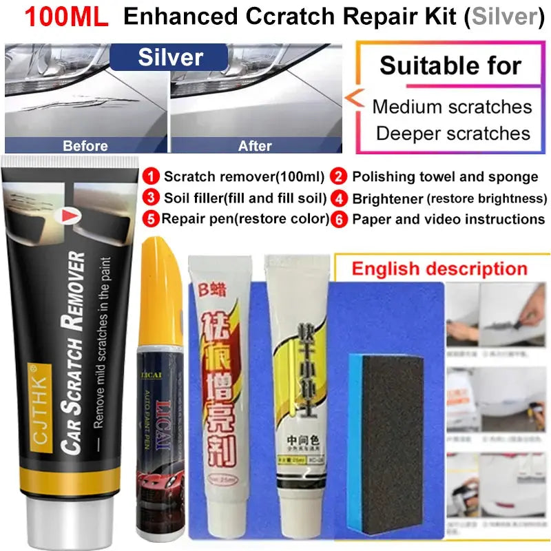Car Scratch Remover Kit by Simples Market, 100ml, silver, with sponge and polishing paste