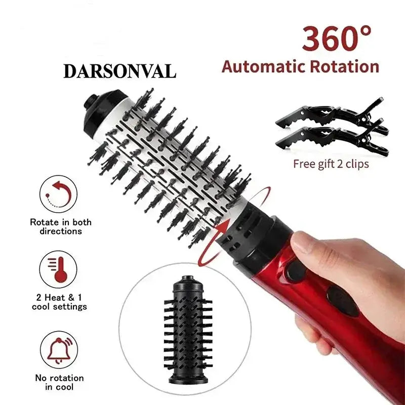 Simples Market TINSOL 3-in-1 hot air brush, red handle with 360° rotating barrel; includes 2 clips