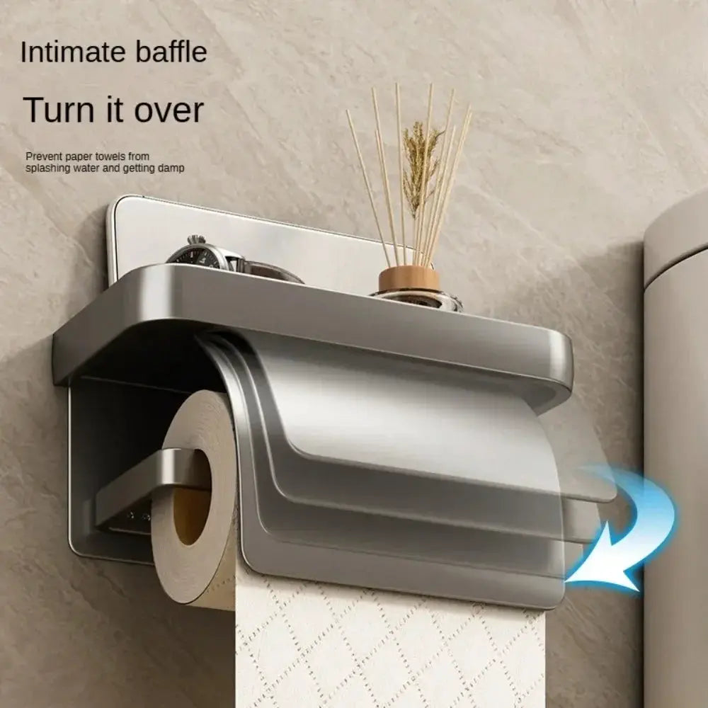 NovaGrip Self Adhesive Toilet Paper Holder With Shelf Wall Mount No Drilling Aluminum Alloy Bathroom Organizer