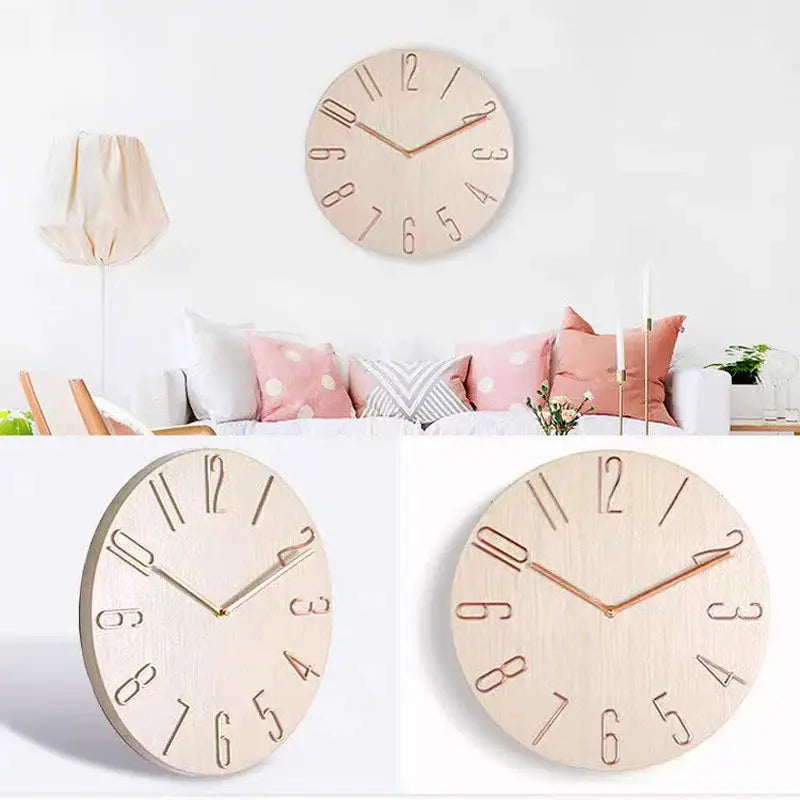 30cm wooden wall clock with copper numerals, Nordic minimalist design