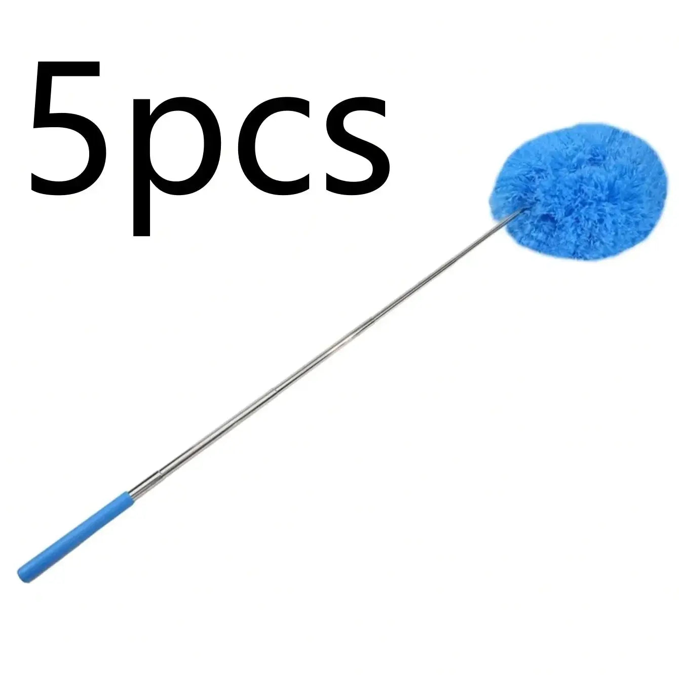 Microfiber ceiling fan duster with an 80cm extendable metal handle and blue head; 5pcs