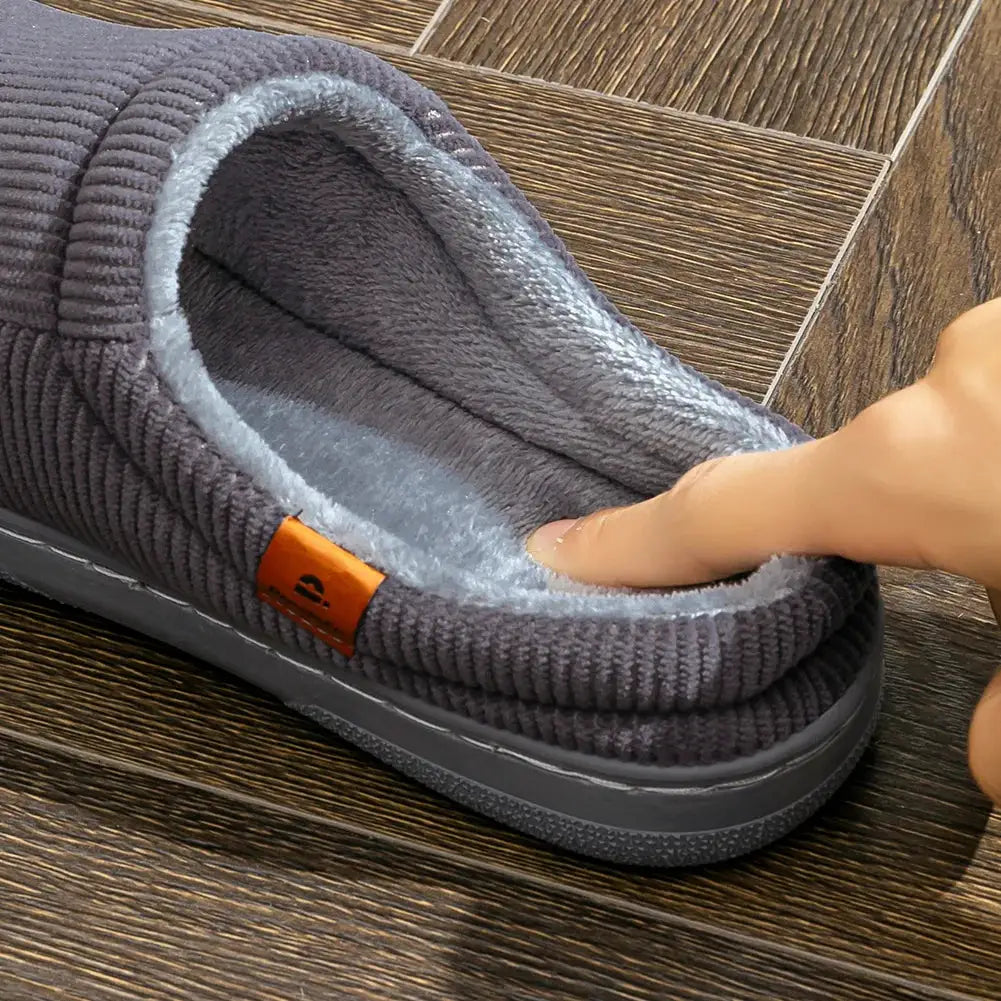 CozyStride Mens Corduroy Slippers With Memory Foam Insole And Non Slip TPR Sole For All Day Comfort