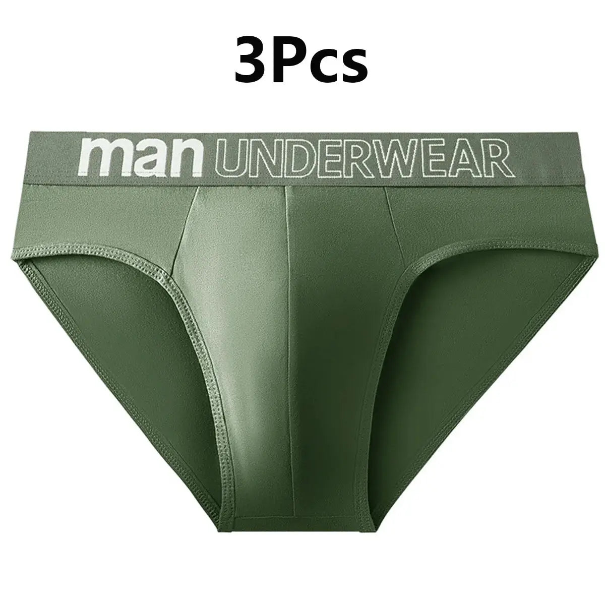 3-pack men's olive-green briefs with grey waistband printed man UNDERWEAR