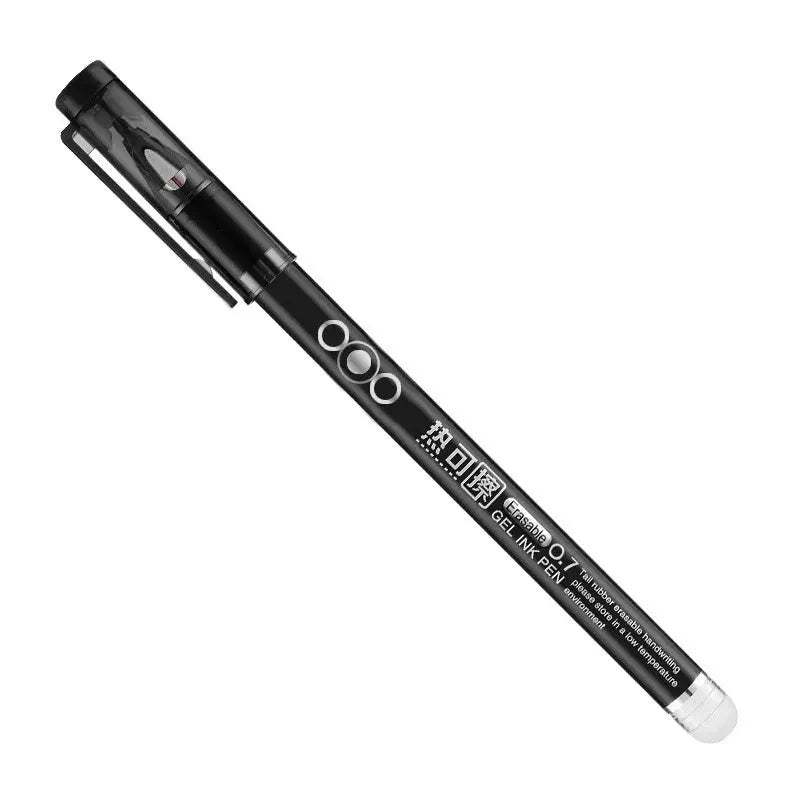 Heat erasable gel pen, 0.7mm bullet nib, black barrel with clip and color-indicator markings on body