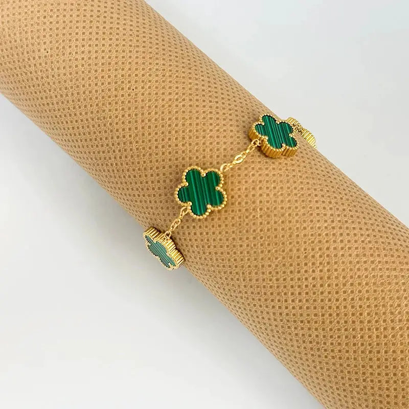 Adjustable Stainless Steel Bracelet Double Sided Five Leaf Clover Petals Gold Plated Women Fashion Jewelry