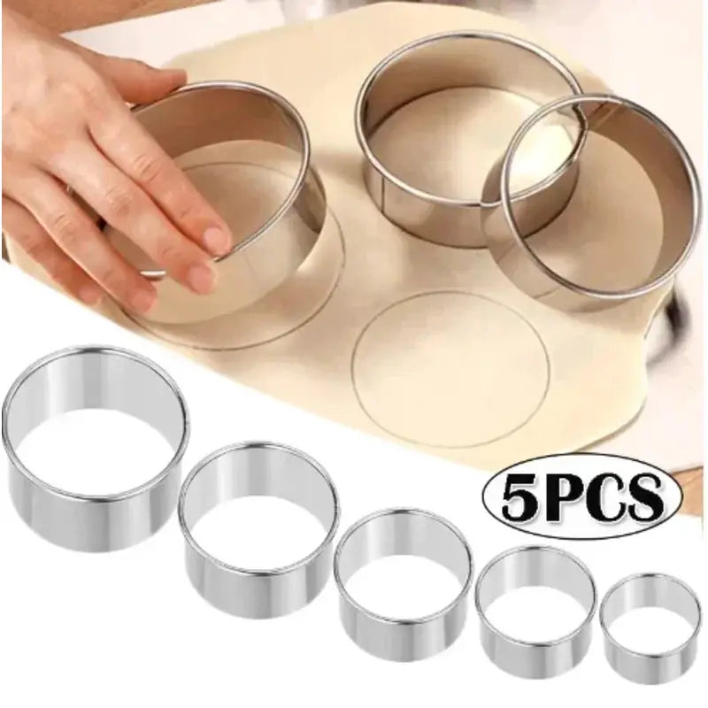 Five Piece Round Stainless Steel Molds Set For Dumpling Wrappers Biscuits Pastry Cake Baking Kitchen Gadget