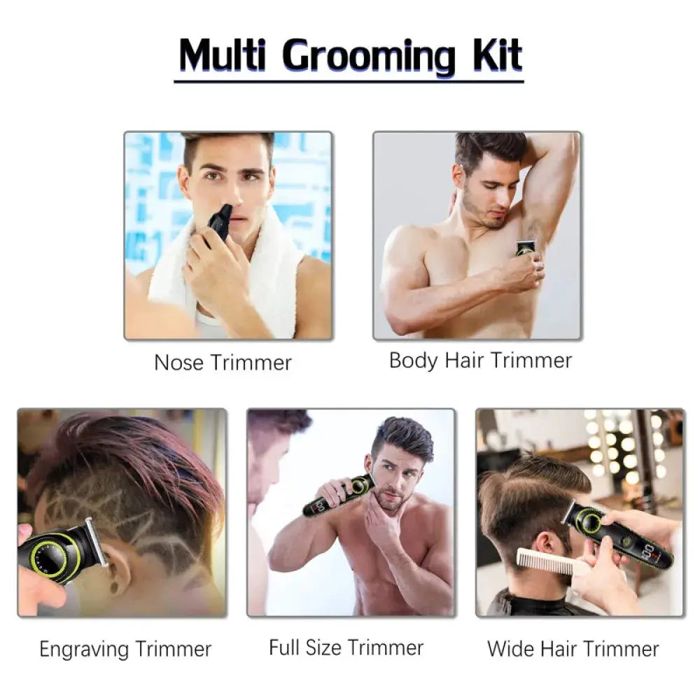 Kemei 696 5-in-1 men's grooming kit with nose, body, engraving, full-size and wide hair trimmers (5-piece)