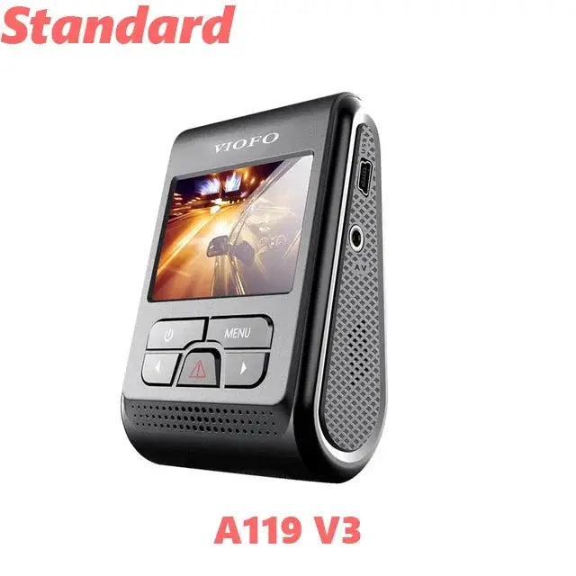VIOFO A119 V3 black dash camera with 2K video, built-in display and control buttons