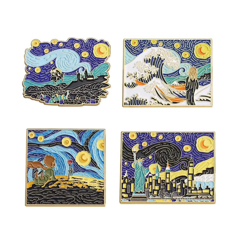 Enamel Pins Set Three To Five Pieces Tarot Cards Night Sky Black Cat Brooch Lapel Pin Punk Gothic Jewelry Gift