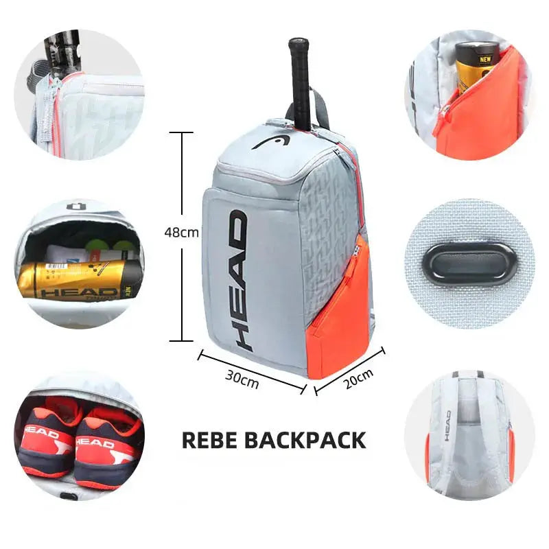 HEAD Original Radical tennis backpack 2-pack in gray with orange side pocket for rackets