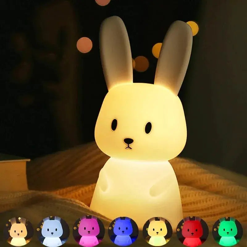 GlowRabbit Silicone Rabbit Night Light with Touch Sensor and Multiple Light Modes for Kids Room Nursery Home