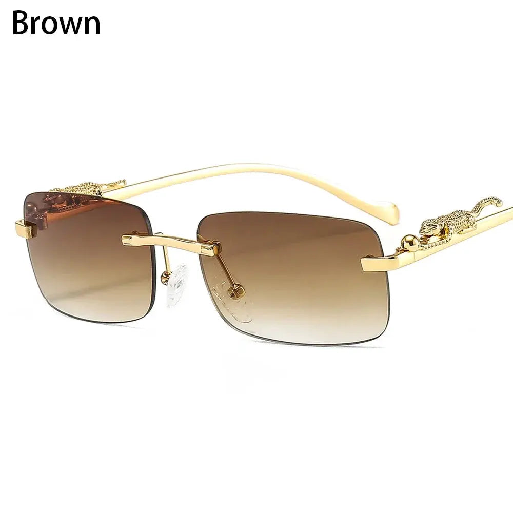 EliteLux Rimless Leopard Head Design Sunglasses Unisex Square Frame With UV Protection For Travel