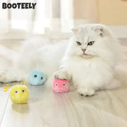 3-pack plush squeaky pet balls in yellow, pink and blue with Booteely logo