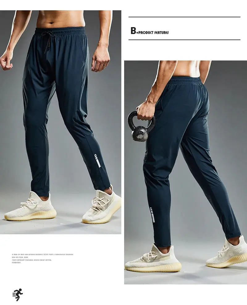Simples Market men's navy jogger pants with elastic drawstring waist and tapered legs for gym training.