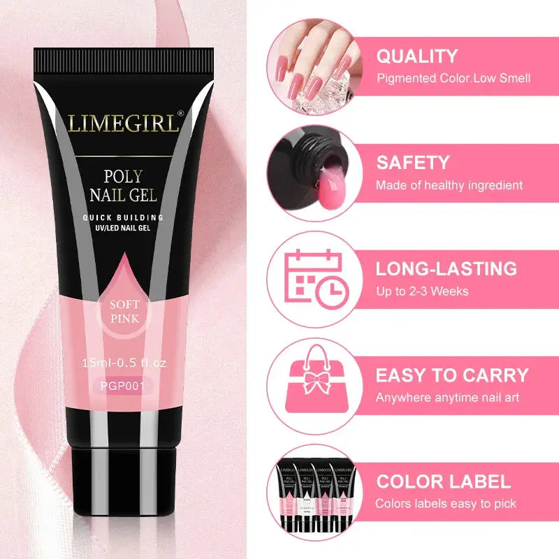 LIMEGIRL poly nail gel set, 6-piece pink 15ml UV/LED gels for manicure by Simples Market