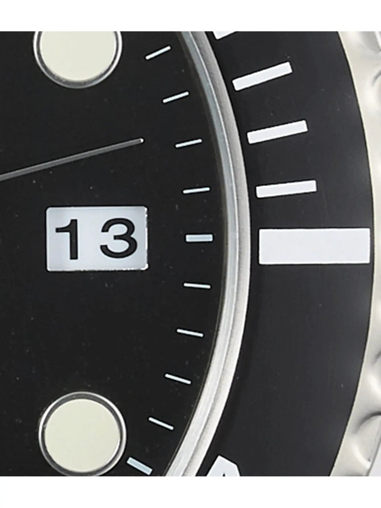 Wall clock, 34cm by Simples Market; luxury metal design, black dial, white markers, silver bezel, date window showing 13