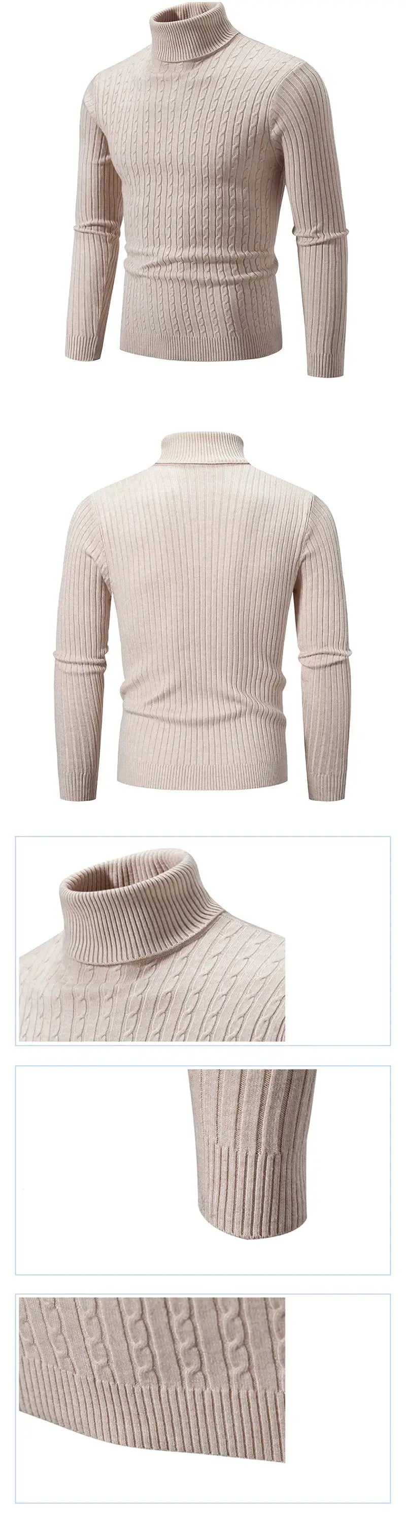 Simples Market men's beige long-sleeve turtleneck cable-knit heavyweight sweater
