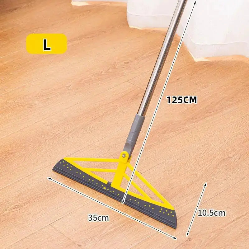 180° rotatable rubber broom with silicone mop head, yellow and gray, 125 cm long, Simples Market