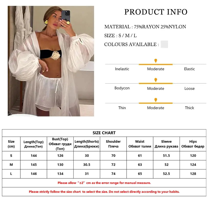 Clacive White 2 Piece Set Women Loose Long Sleeve Robe And Shorts