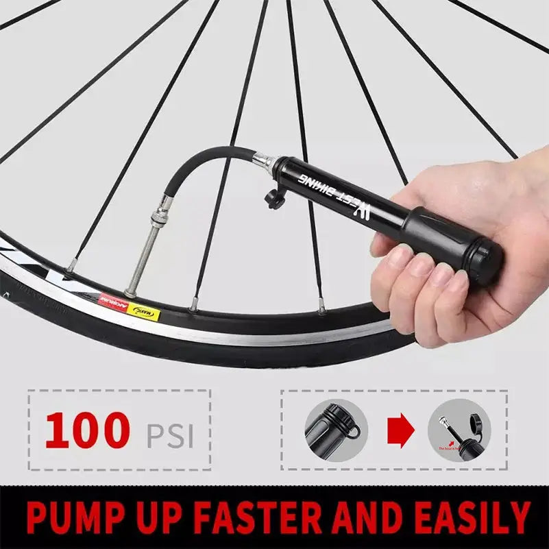 West Biking 100 PSI Mini Bike Pump Aluminum Alloy Hand Air Pump Schrader Presta Valve MTB