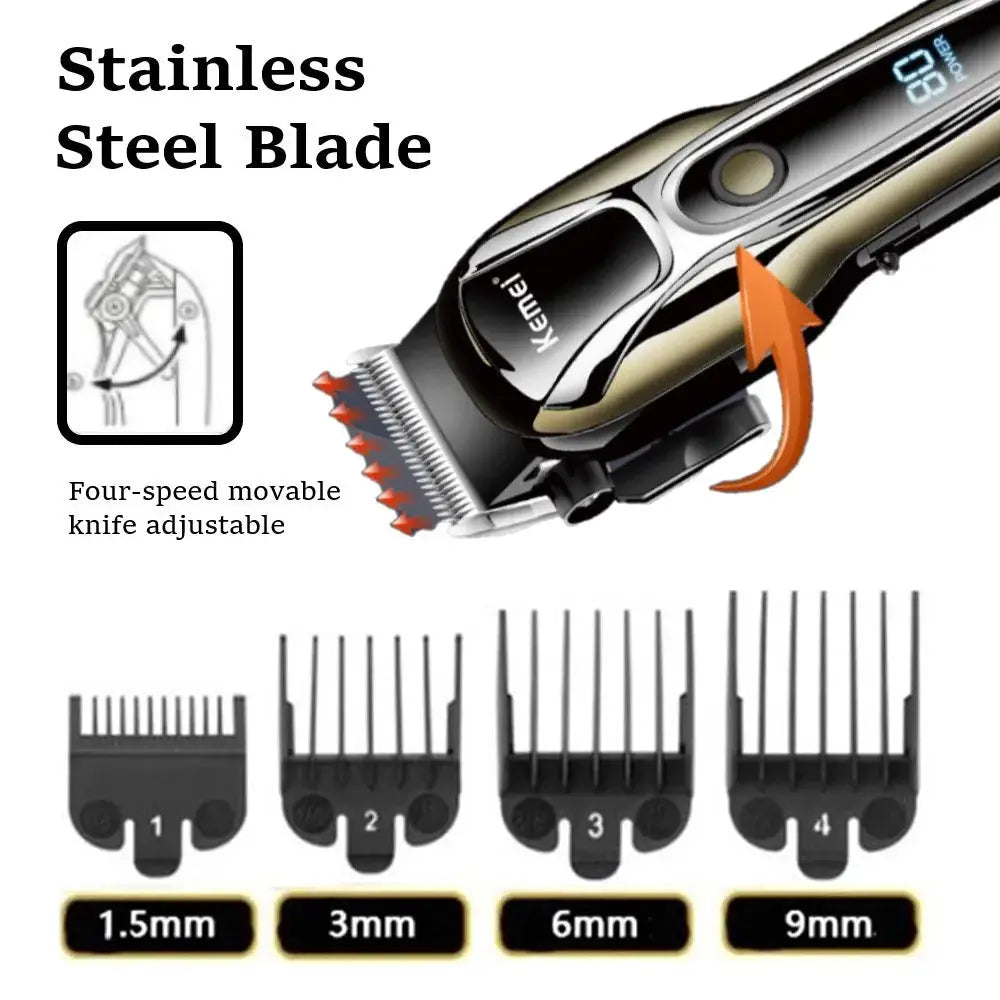 Simples Market clipper electric hair trimmer for men with stainless steel blade; wireless with four guide combs (1.5/3/6/9 mm).