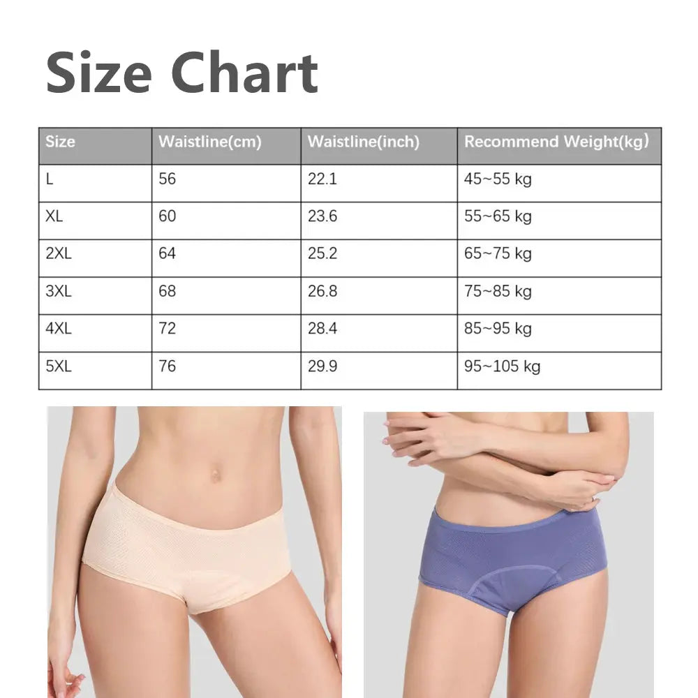 Menstrual period panties, leak-proof high-waist underwear in two colors: beige and purple.