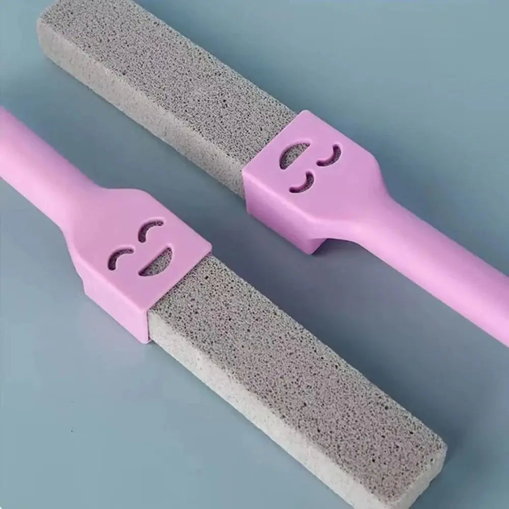 Pink-handled pumice stone toilet cleaner, two-piece set with natural porous blocks for quick dirt removal