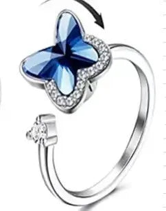 SMJEL Fidget Spinner Ring for Women Crystal Flower Eye Butterfly Animal Motifs Stress Relief Wedding Jewelry