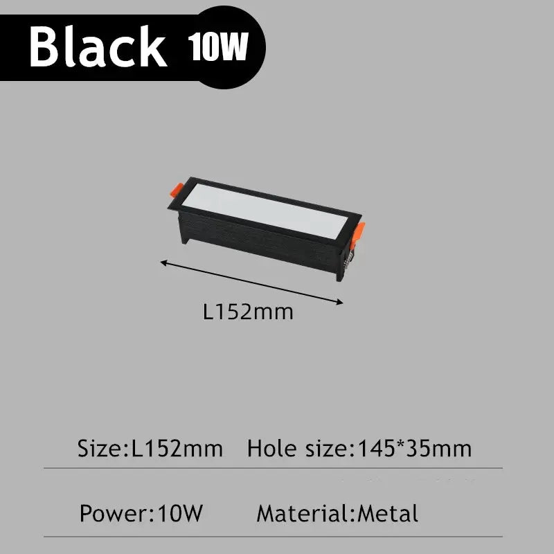 LED recessed rectangular ceiling downlight by Simples Market, Black 10W, 152mm long, hole 145x35mm