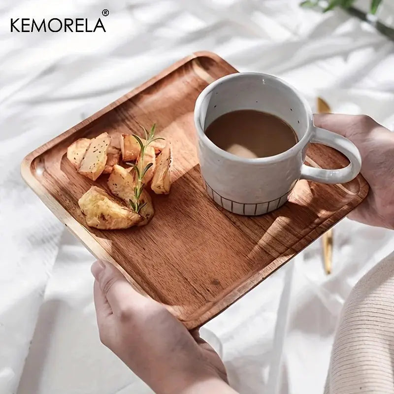 KEMORELA Acacia Wood Coffee Tray Gongfu Tea Tray Serving Tray For Coffee Tea Desserts Candies Decorative Wood Tray