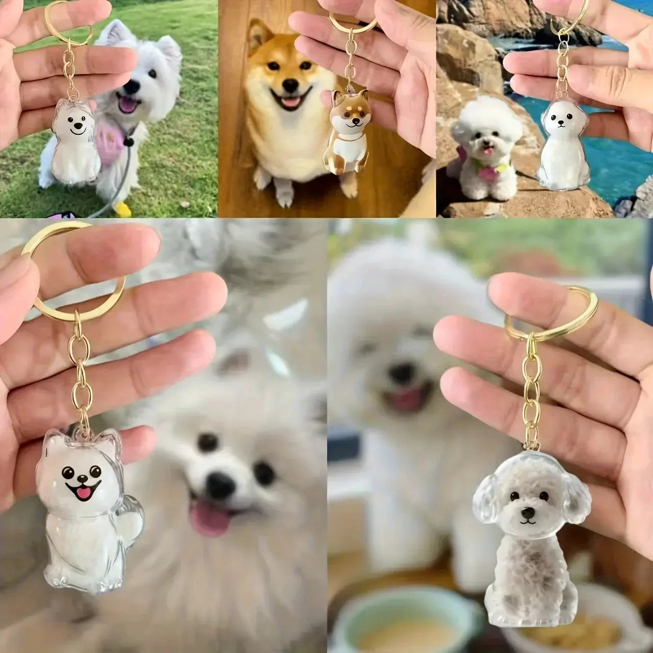 Transparent Cute Dog Pendant Keychain Creative Pet Hair Storage Capsule Hanging Ornament For Pet Lovers DIY Memorial Keychain