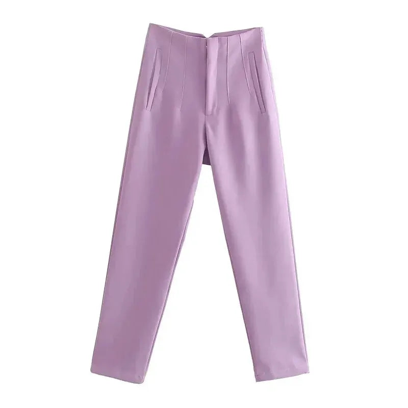 HXAO Ladies High Waist Formal Office Pants Pencil Trousers For Women Black Pink White