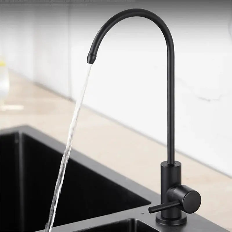 304 stainless steel kitchen water purifier faucet by Simples Market, black gooseneck with single lever