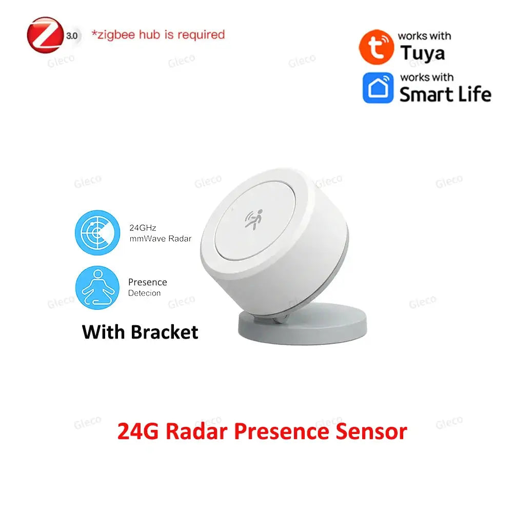 24G mmWave radar presence sensor in white with bracket