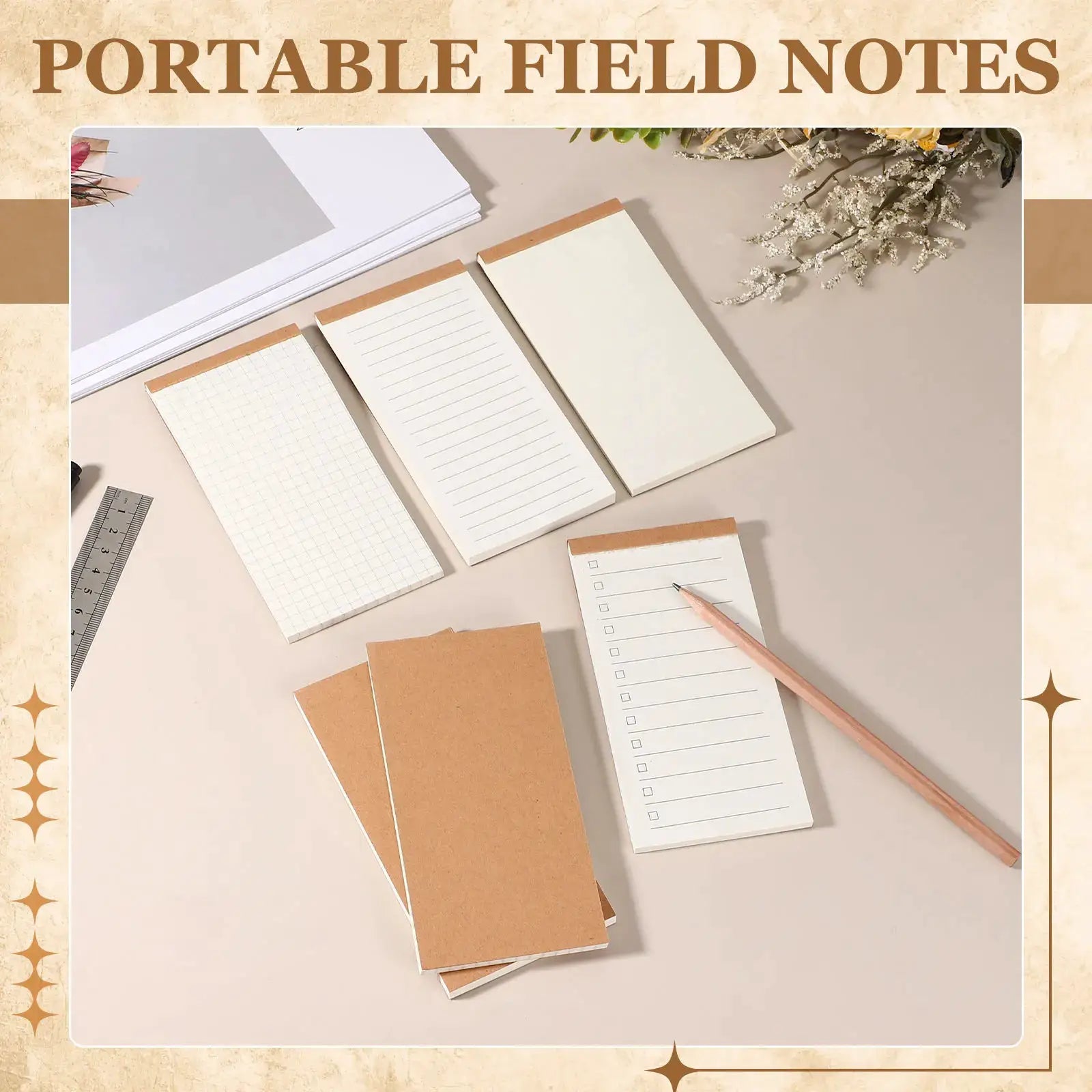 Simples Market portable field notes set of 4-8 small 50-sheet pocket notepads with kraft covers and lined/grid pages