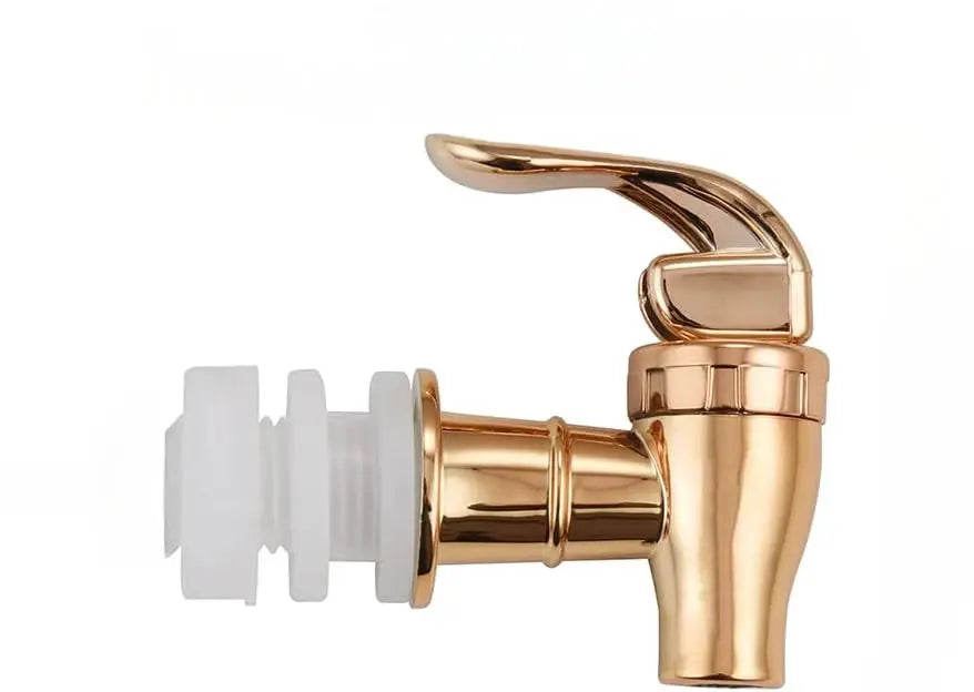 Beverage faucet by Simples Market, rose-gold electroplated plastic body with white gasket for juice dispensers
