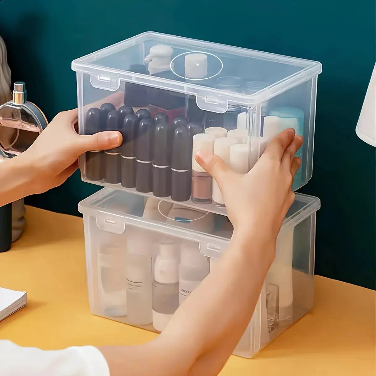 Large Clear Plastic Storage Box Stackable for Office Supplies and Files, Ideal for Home School Office, Rectangular