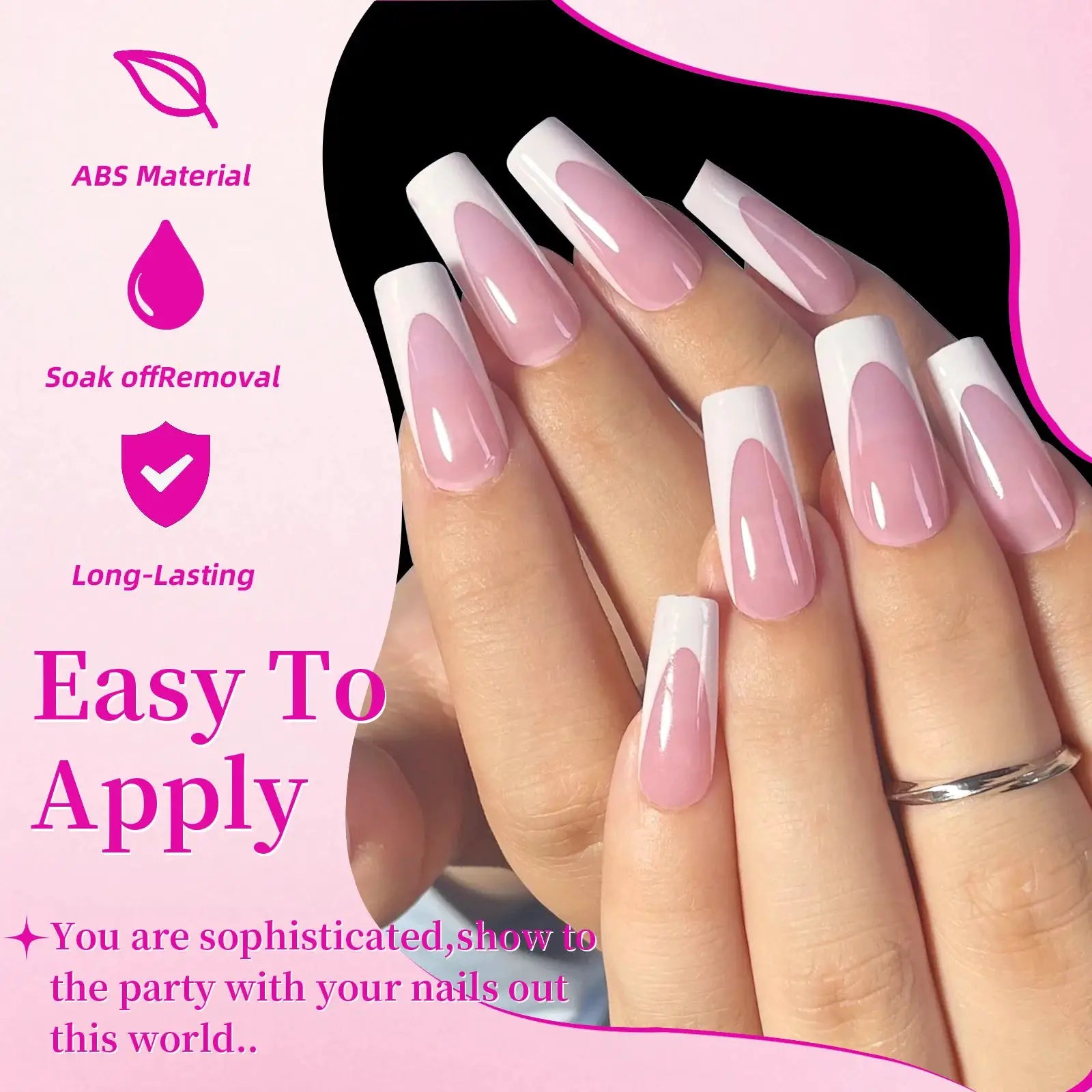 144 Pcs French Manicure Nail Set For Hands And Feet Summer Short Square Shiny Acrylic Full Coverage