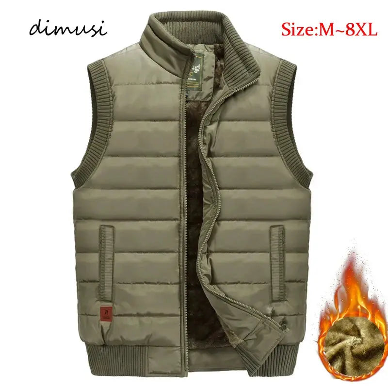 Men's olive padded quilted sleeveless vest Dimusi, stand collar, size M-8XL