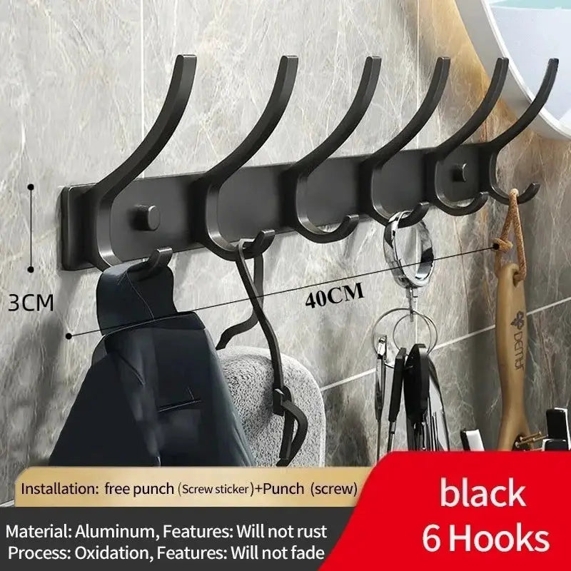 Black White Folding Robe Hooks Aluminum Wall Rack for Bathroom