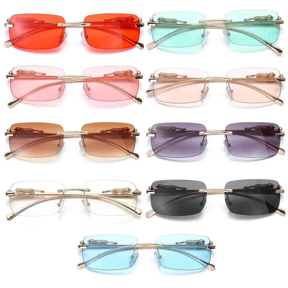EliteLux Rimless Leopard Head Design Sunglasses Unisex Square Frame With UV Protection For Travel