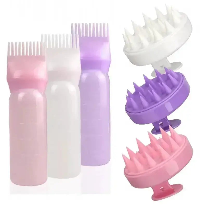 Silicone Shampoo Brush Head Scalp Massage Comb Hair Dye Tint Oil Applicator Bottle With Brush