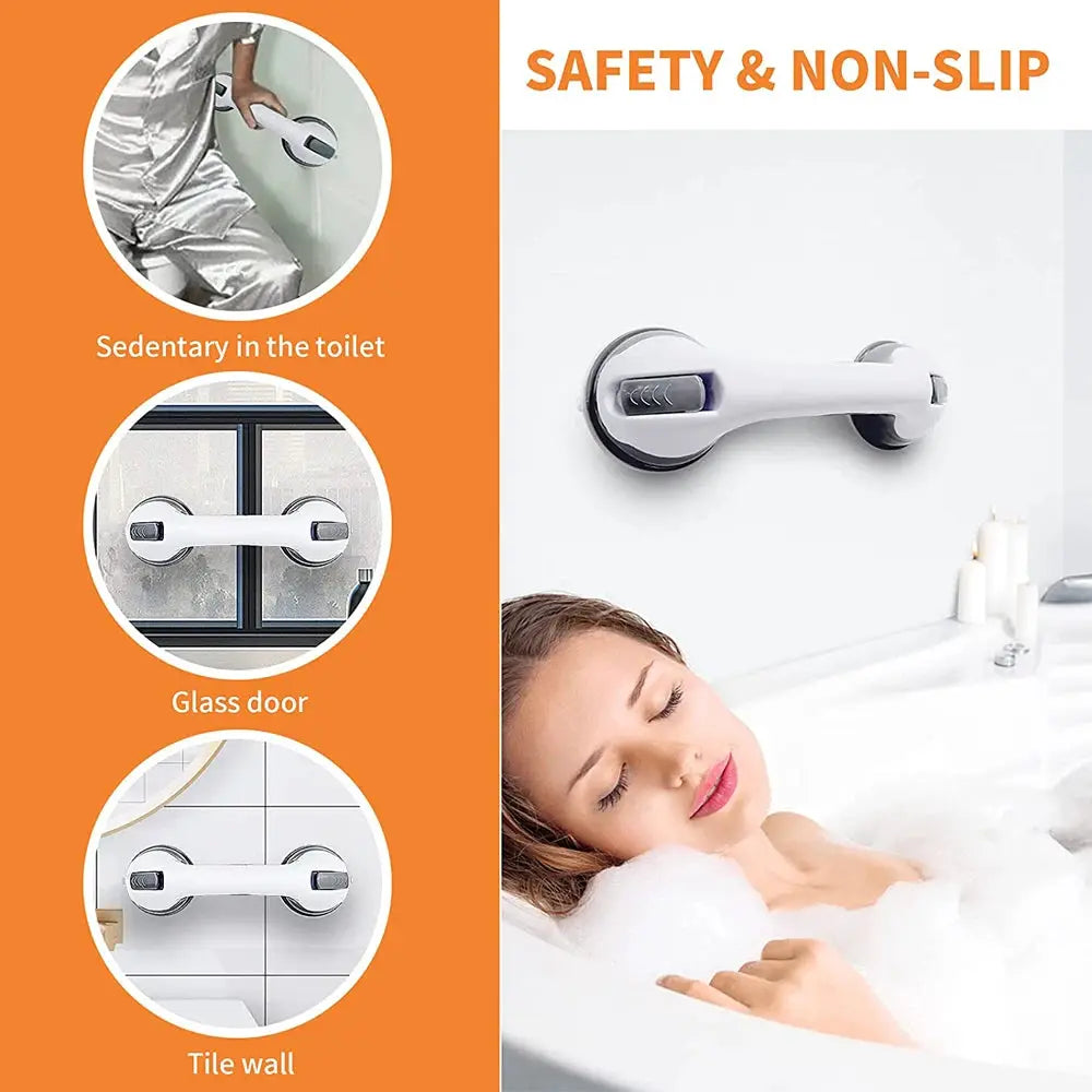 Simples Market shower handle grab bar with dual locking suction cups, anti-slip white bathroom safety grip