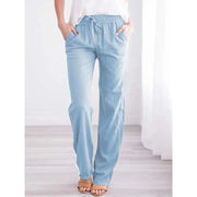 LumaWear Cotton Linen Drawstring Pants For Women Breathable Elastic Waist Casual Trousers With Loose Straight Leg