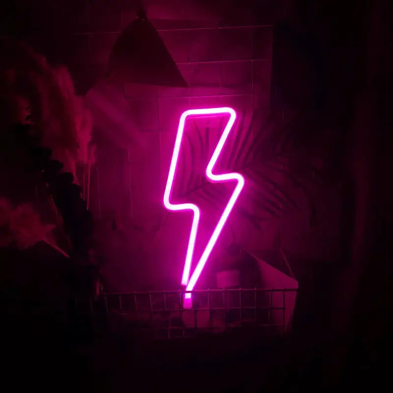 Lightning LED neon light in pink glow, USB/battery powered, for bedroom, gaming room or living room decor