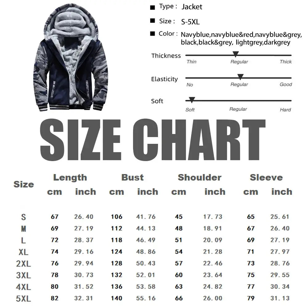 Men's camouflage fleece-lined jacket by Simples Market; navy body with camo sleeves, hooded winter coat