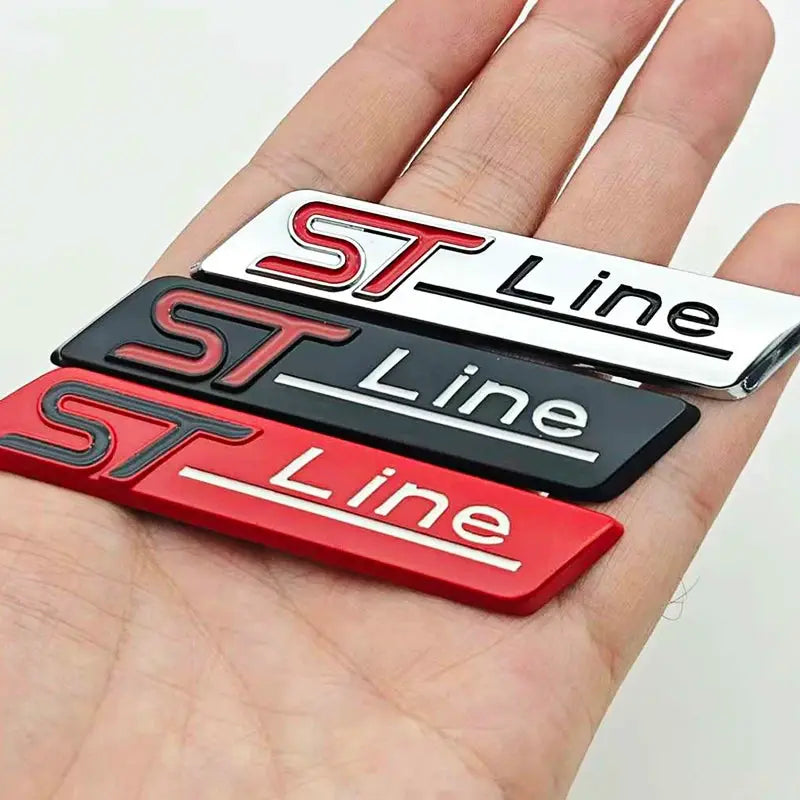 3D metal ST Line logo badges set of 4 in white, black, red finishes for Ford Focus/Fiesta/Mondeo