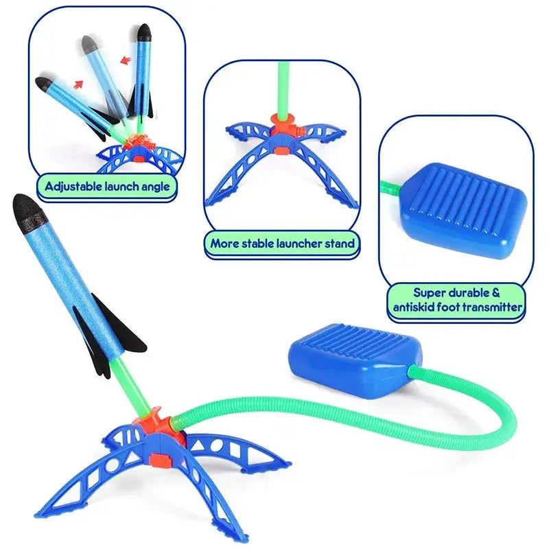 Kids Outdoor Rocket Foot Pump Launcher Toy Air Powered Rocket Launch Game And Gifts