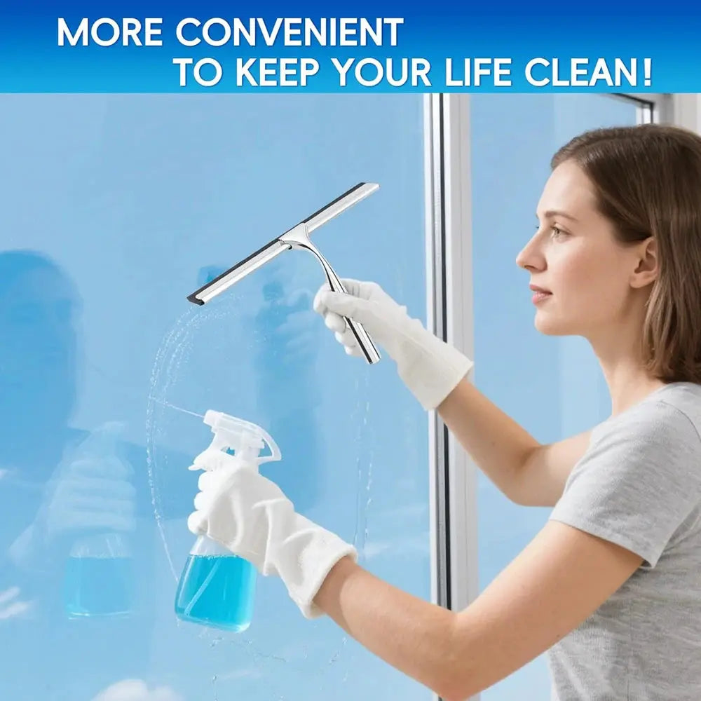 Matte black silicone shower squeegee for glass doors and mirrors, streak-free cleaning